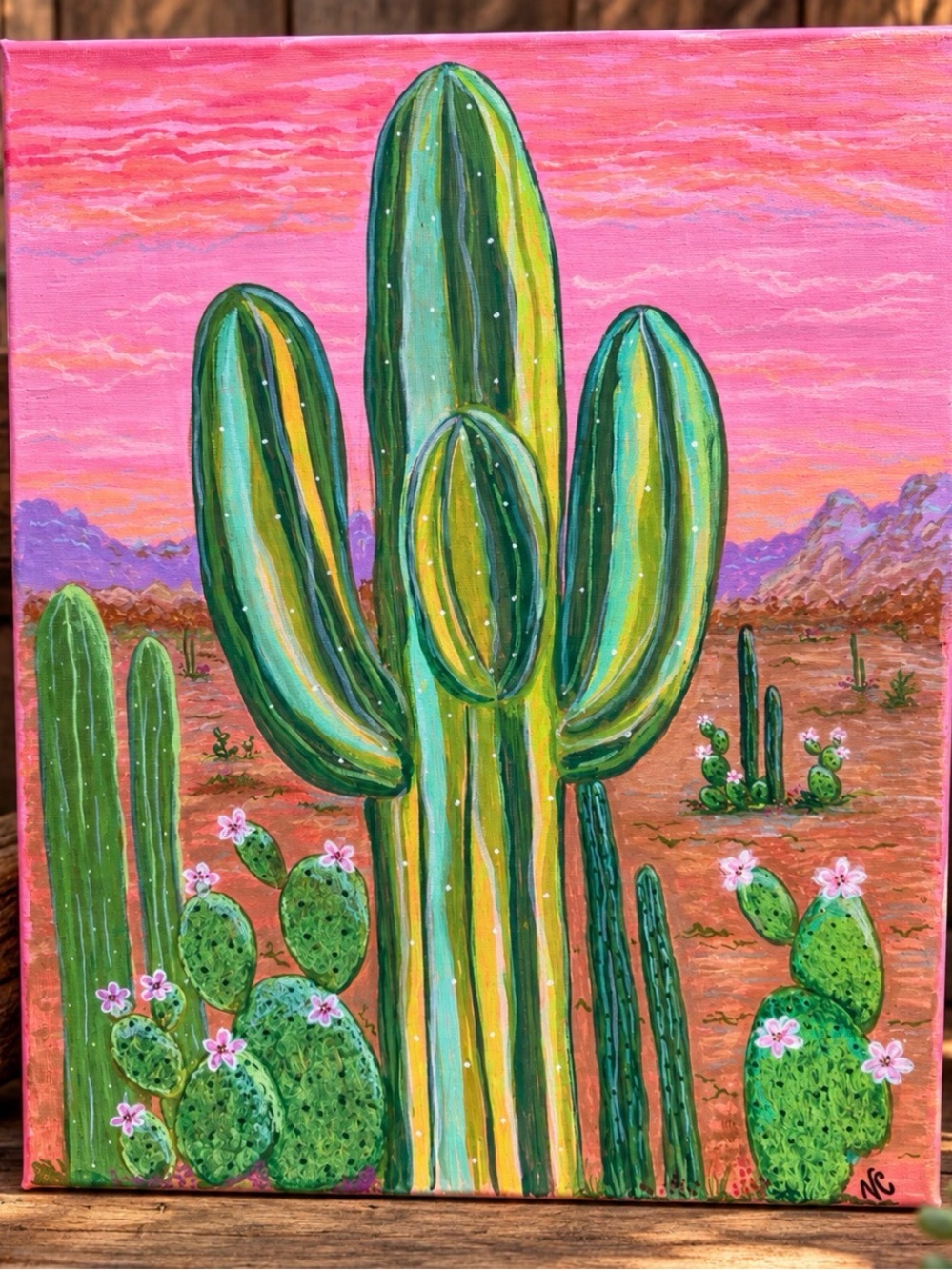 PRETTY IN PINK- Hand painted Cactus